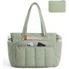 BAGSMART Tote Bag for Women, 2 Set Puffer Tote Bag with Zipper, Quilted Nurse Handbags for Work Travel College | 20L Capacity, 15.6” Laptop Bag, with Cosmetic Bag, Carry on Bag, Nurse Gym Bag(Green)