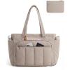 BAGSMART Tote Bag for Women, 2 Set Puffer Tote Bag with Zipper, Quilted Nurse Handbags for Work Travel College | 20L Capacity, 15.6” Laptop Bag, with Cosmetic Bag, Carry on Bag, Nurse Gym Bag(Camel)