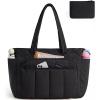 BAGSMART Tote Bag for Women, 2 Set Puffer Tote Bag with Zipper, Quilted Nurse Handbags for Work Travel College | 20L Capacity, 15.6” Laptop Bag, with Cosmetic Bag, Carry on Bag, Nurse Gym Bag(Black)