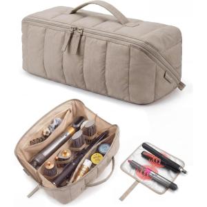 BAGSMART Hair Tool Organizer Travel Bag Compatible with Dyson Airwrap, Shark Hair Dryer, Wide-open Accessories Organizer with Heat Resistant Mat, Makeup Bag for Dyson Attachments, Curling Iron, Brown(Brown)