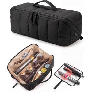 BAGSMART Hair Tool Organizer Travel Bag Compatible with Dyson Airwrap, Shark Hair Dryer, Wide-open Accessories Organizer with Heat Resistant Mat, Makeup Bag for Dyson Attachments, Curling Iron, Brown(Black)