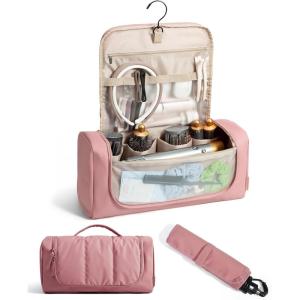 BAGSMART Hair Tool Organizer Travel Bag Compatible with Dyson Airwrap,Shark Hair Dryer, Wide-open Dyson Case with Heat Resistant Mat, Metal Hanging Hook for Long Barrel, Straighteners, Curling Iron(Dark Pink)