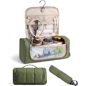 BAGSMART Hair Tool Organizer Travel Bag Compatible with Dyson Airwrap,Shark Hair Dryer, Wide-open Dyson Case with Heat Resistant Mat, Metal Hanging Hook for Long Barrel, Straighteners, Curling Iron(Olive green)