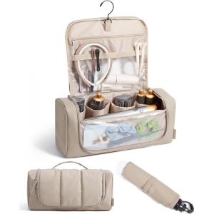 BAGSMART Hair Tool Organizer Travel Bag Compatible with Dyson Airwrap,Shark Hair Dryer, Wide-open Dyson Case with Heat Resistant Mat, Metal Hanging Hook for Long Barrel, Straighteners, Curling Iron(Brown)