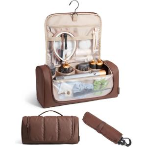 BAGSMART Hair Tool Organizer Travel Bag Compatible with Dyson Airwrap,Shark Hair Dryer, Wide-open Dyson Case with Heat Resistant Mat, Metal Hanging Hook for Long Barrel, Straighteners, Curling Iron(Coffee Brown)