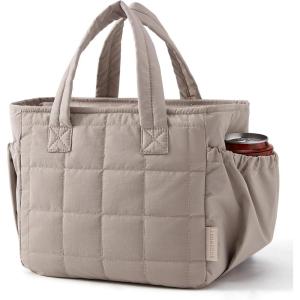 BAGSMART Lunch Bag for Women Small Cute Quilted Lunch Box Insulated Lightweight, Leakproof, Durable & Reusable Tote Bag for Work, Travel, Outdoor, Brown(Brown)