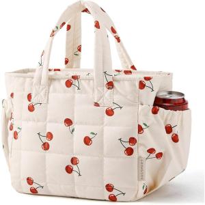BAGSMART Lunch Bag for Women Small Cute Quilted Lunch Box Insulated Lightweight, Leakproof, Durable & Reusable Tote Bag for Work, Travel, Outdoor, Brown(Cherry)