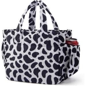 BAGSMART Lunch Bag for Women Small Cute Quilted Lunch Box Insulated Lightweight, Leakproof, Durable & Reusable Tote Bag for Work, Travel, Outdoor, Brown(Cow Print)
