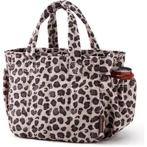 BAGSMART Lunch Bag for Women Small Cute Quilted Lunch Box Insulated Lightweight, Leakproof, Durable & Reusable Tote Bag for Work, Travel, Outdoor, Brown(Leopard Print)