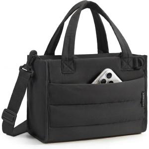 BAGSMART Small Tote Bag for Women, Puffer Quilted Work Tote Bag, Zipper Closure for Work Travel College | Small & mini tote, Lightweight 2 sizes, crossbody bag, 14‘’ laptop bag, crossbody bag, teacher bag(6l-classic)