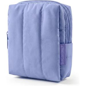 BAGSMART Small Travel Makeup Bag for Purse Toiletry Pouch, Puffy Padded Mini Cosmetics Bag, Cute Make Up Pouch for Women with Slip-in Pocket, Travel Essentials for Toiletries, Baby Pink(06-Purple)
