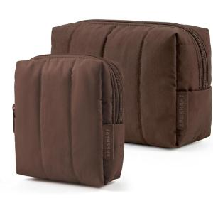 BAGSMART Small Travel Makeup Bag for Purse Toiletry Pouch, Puffy Padded Mini Cosmetics Bag, Cute Make Up Pouch for Women with Slip-in Pocket, Travel Essentials for Toiletries, Baby Pink(16-Chocolate)
