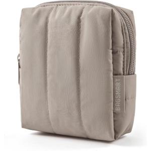 BAGSMART Small Travel Makeup Bag for Purse Toiletry Pouch, Puffy Padded Mini Cosmetics Bag, Cute Make Up Pouch for Women with Slip-in Pocket, Travel Essentials for Toiletries, Baby Pink(03-Greige)