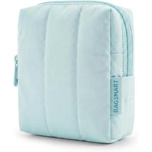 BAGSMART Small Travel Makeup Bag for Purse Toiletry Pouch, Puffy Padded Mini Cosmetics Bag, Cute Make Up Pouch for Women with Slip-in Pocket, Travel Essentials for Toiletries, Baby Pink(05-Blue)