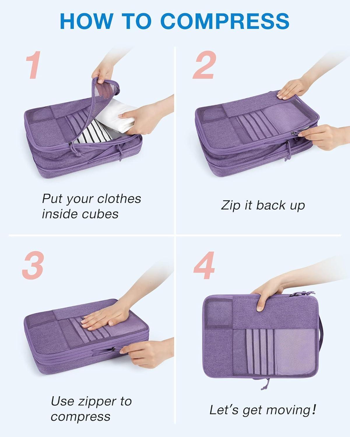 imageBAGSMART Compression Packing Cubes for Travel 6 Set Packing Cubes for Carry on Suitcases Compression Travel Cubes amp Suitcase Organizer for Packing with Shoe Bag GreyLight Beige
