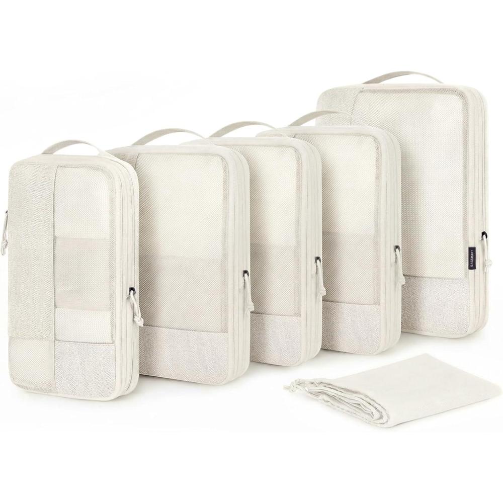 imageBAGSMART Compression Packing Cubes for Travel 6 Set Packing Cubes for Carry on Suitcases Compression Travel Cubes amp Suitcase Organizer for Packing with Shoe Bag GreyLight Beige