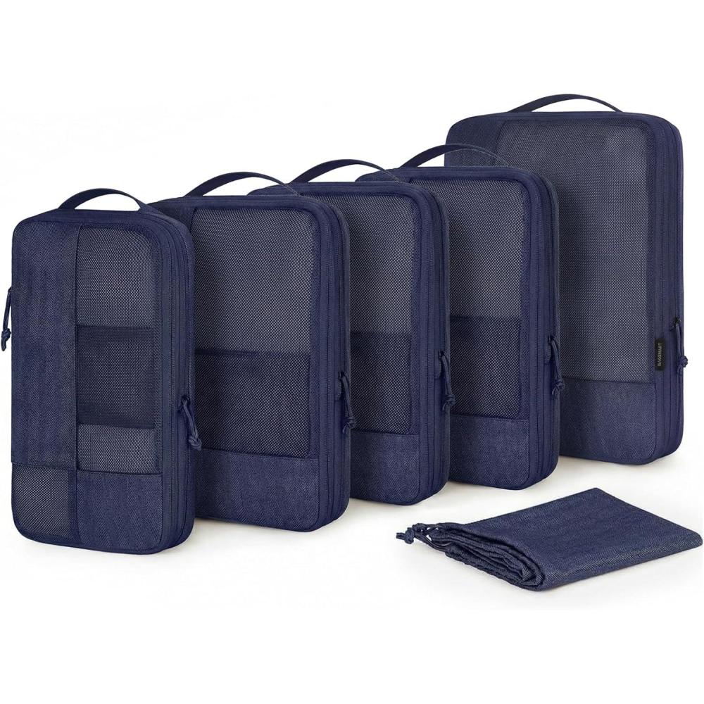 imageBAGSMART Compression Packing Cubes for Travel 6 Set Packing Cubes for Carry on Suitcases Compression Travel Cubes amp Suitcase Organizer for Packing with Shoe Bag GreyNavy Blue