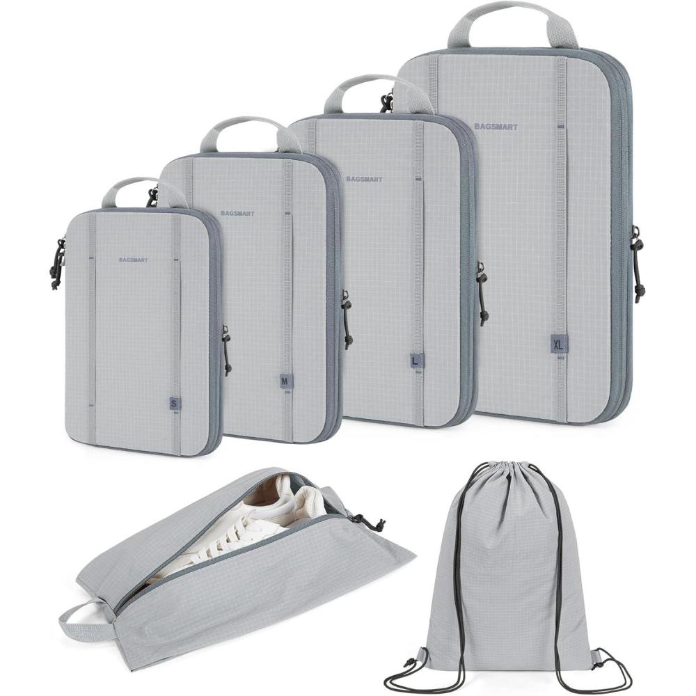 imageBAGSMART WaterResistant Packing Cubes 6 PCS Travel Essentials Compression Packing Cubes for Suitcases Lightweight Grey
