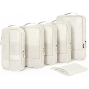 BAGSMART Compression Packing Cubes for Travel, 6 Set Packing Cubes for Carry on Suitcases, Compression Travel Cubes & Suitcase Organizer for Packing with Shoe Bag Grey(Light Beige)