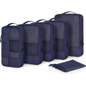 BAGSMART Compression Packing Cubes for Travel, 6 Set Packing Cubes for Carry on Suitcases, Compression Travel Cubes & Suitcase Organizer for Packing with Shoe Bag Grey(Navy Blue)