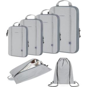 BAGSMART Water-Resistant Packing Cubes – 6 PCS Travel Essentials, Compression Packing Cubes for Suitcases, Lightweight, Grey