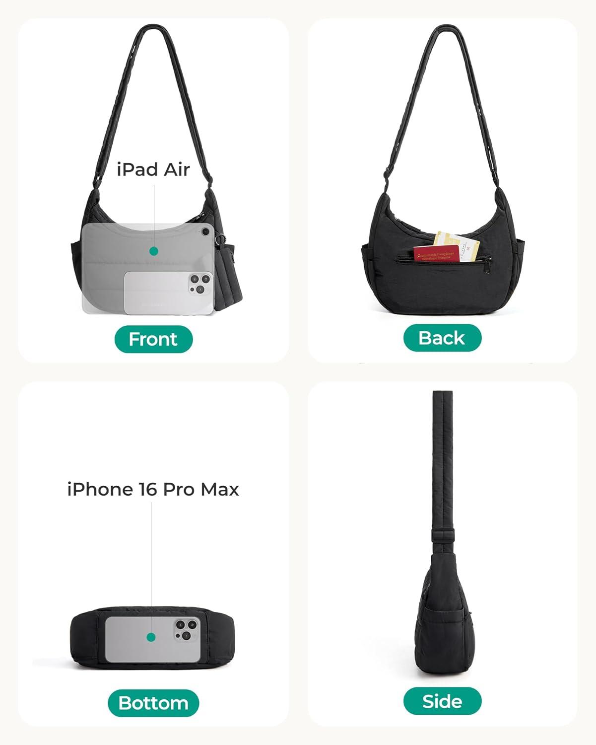 imageBAGSMART Crossbody Purses for Women with Adjustable Strap Small Puffer Hobo Bags Compact Fluffy Shoulder Handbags PouchBlack