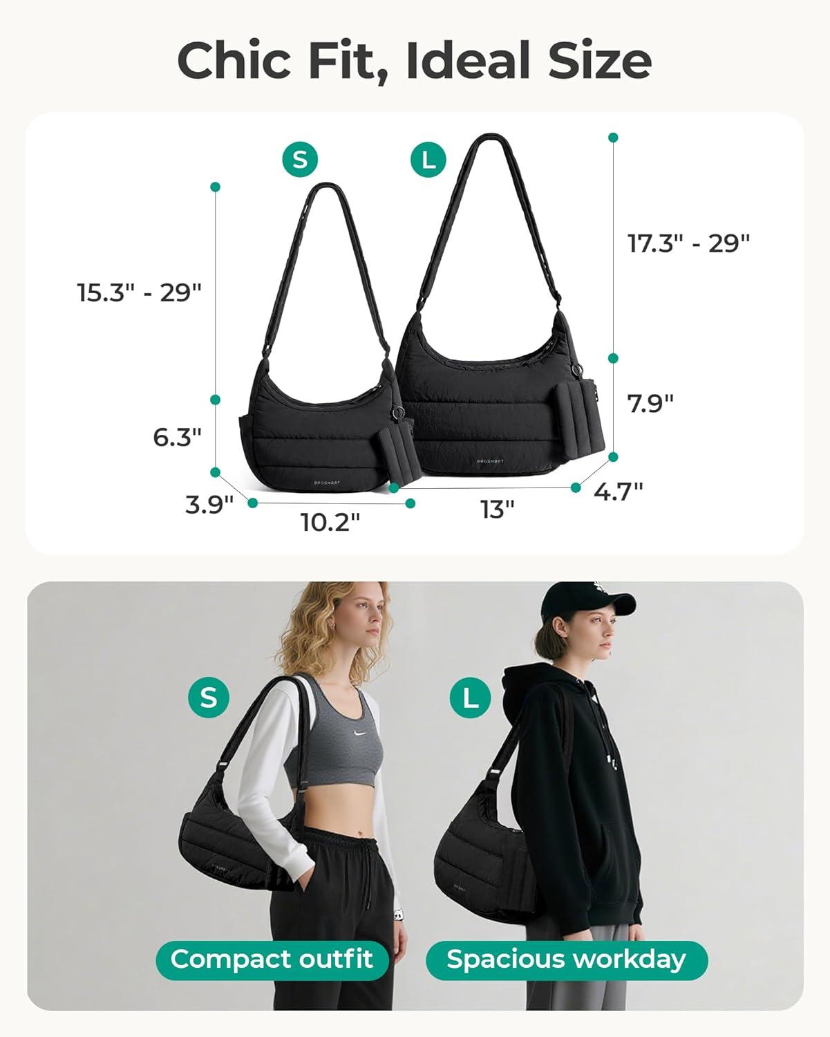 imageBAGSMART Crossbody Purses for Women with Adjustable Strap Small Puffer Hobo Bags Compact Fluffy Shoulder Handbags PouchBlack