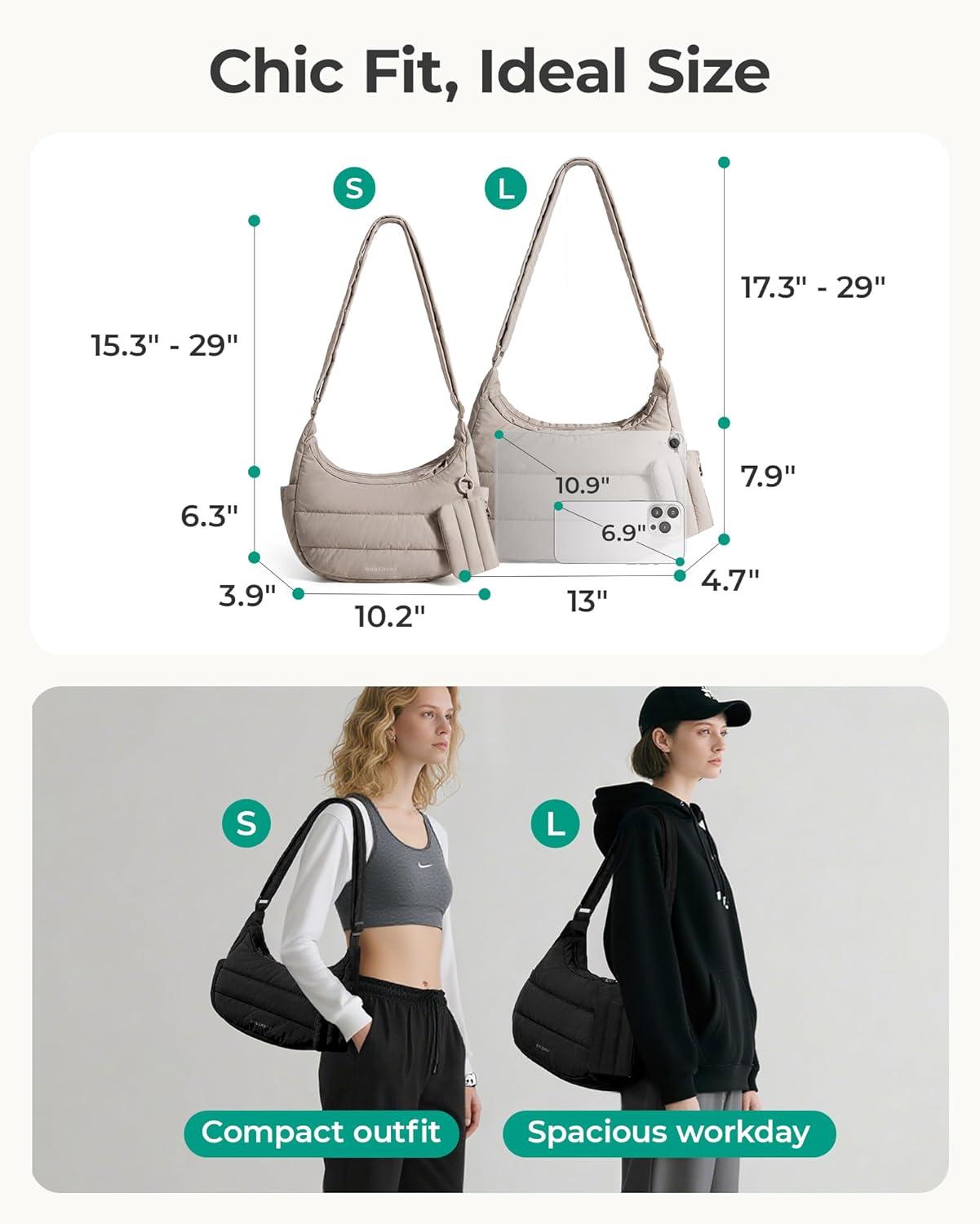 imageBAGSMART Crossbody Purses for Women with Adjustable Strap Small Puffer Hobo Bags Compact Fluffy Shoulder Handbags PouchDark Brown
