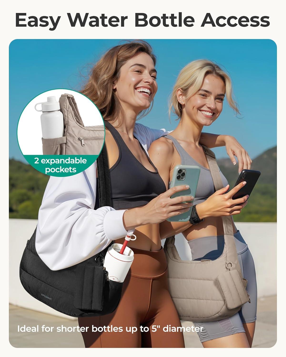 imageBAGSMART Crossbody Purses for Women with Adjustable Strap Small Puffer Hobo Bags Compact Fluffy Shoulder Handbags PouchDark Brown