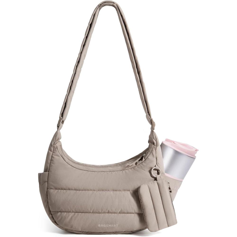 imageBAGSMART Crossbody Purses for Women with Adjustable Strap Small Puffer Hobo Bags Compact Fluffy Shoulder Handbags PouchCamel