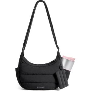 BAGSMART Crossbody Purses for Women with Adjustable Strap, Small Puffer Hobo Bags, Compact Fluffy Shoulder Handbags Pouch(Black)