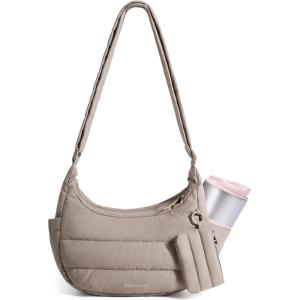 BAGSMART Crossbody Purses for Women with Adjustable Strap, Small Puffer Hobo Bags, Compact Fluffy Shoulder Handbags Pouch(Camel)