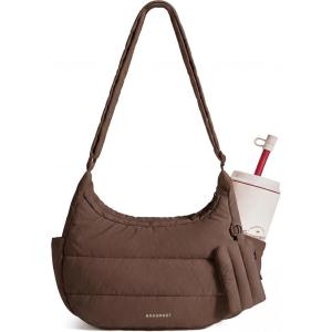 BAGSMART Crossbody Purses for Women with Adjustable Strap, Small Puffer Hobo Bags, Compact Fluffy Shoulder Handbags Pouch(Dark Brown)