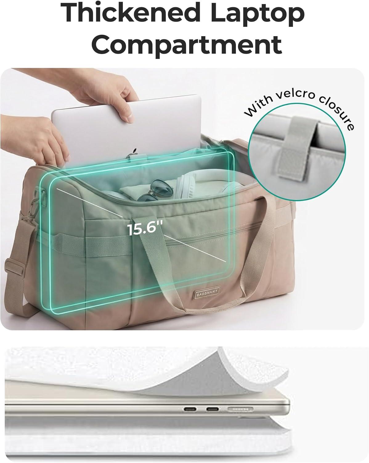 imageBAGSMART Weekend Bag with Shoe Bag 32L Travel Duffle Bag with Laptop Compartment Sports Duffel Bags Gym Bag Carry On Bag for Travel Gym Dark BrownPink
