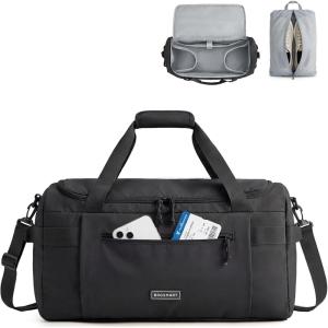 BAGSMART Weekend Bag with Shoe Bag, 32L Travel Duffle Bag with Laptop Compartment, Sports Duffel Bags Gym Bag Carry On Bag for Travel, Gym, Dark Brown(Black)