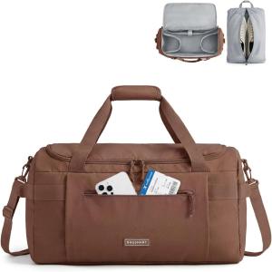 BAGSMART Weekend Bag with Shoe Bag, 32L Travel Duffle Bag with Laptop Compartment, Sports Duffel Bags Gym Bag Carry On Bag for Travel, Gym, Dark Brown(Dark Brown)