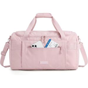 BAGSMART Weekend Bag with Shoe Bag, 32L Travel Duffle Bag with Laptop Compartment, Sports Duffel Bags Gym Bag Carry On Bag for Travel, Gym, Dark Brown(Pink)