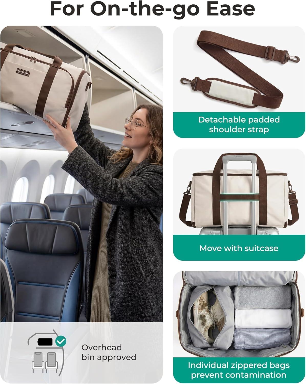 imageBAGSMART Garment Bag Duffle Bag for Travel Convertible 2 in 1 Suit Bag for Hanging Clothes Carry on Travel Bag with Shoes BagShoulder Strap Weekender for Dresses Coats Shirts BlackBrown