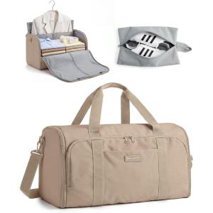 BAGSMART Garment Bag Duffle Bag for Travel Convertible 2 in 1 Suit Bag for Hanging Clothes Carry on Travel Bag with Shoes Bag,Shoulder Strap Weekender for Dresses, Coats, Shirts (Black)(Brown)