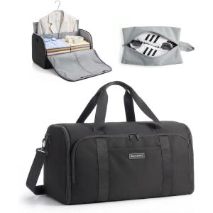 BAGSMART Garment Bag Duffle Bag for Travel Convertible 2 in 1 Suit Bag for Hanging Clothes Carry on Travel Bag with Shoes Bag,Shoulder Strap Weekender for Dresses, Coats, Shirts (Black)(Black)