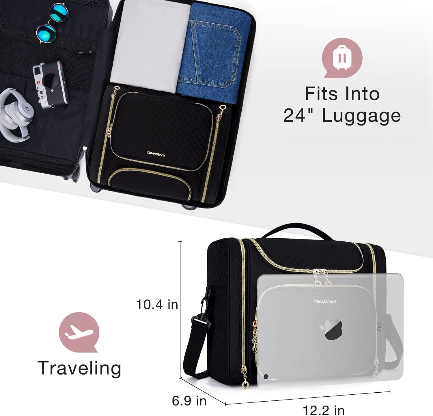 imageBAGSMART Toiletry Bag Travel Toiletry Bag for Women Waterresistant Cosmetic Makeup Bag Large Capacity Door Room Essentials Travel Organizer for Full Sized Toiletries and Cosmetics BlackBlack