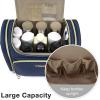 BAGSMART Toiletry Bag, Travel Toiletry Bag for Women, Water-resistant Cosmetic Makeup Bag, Large Capacity Door Room Essentials Travel Organizer for Full Sized Toiletries and Cosmetics, Black(Navy Blue)