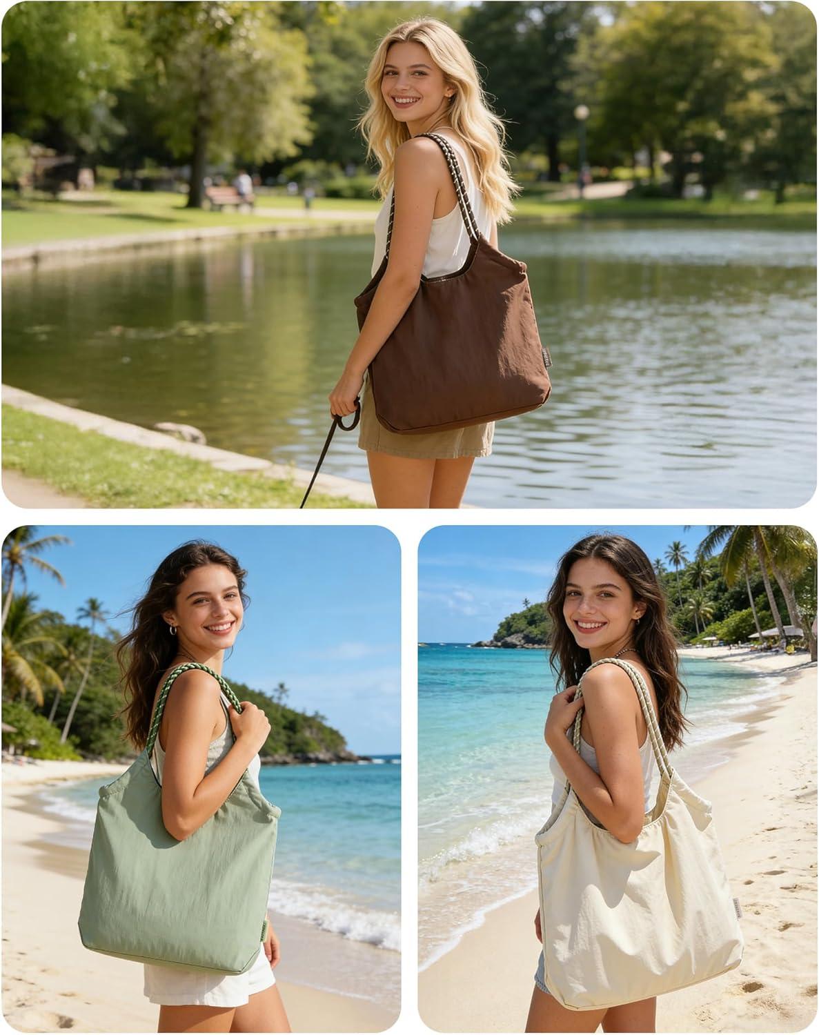 imageBAGSMART Beach Bags for Women Beach Tote Bag Beach Bag with Zipper Travel Tote Bag for Women Sandproof Swim Pool Bag Packable Beach Bag Beach Essentials for Travel Gym 125L Medium Tote Lightweight WaterresistantSpotted Pattern