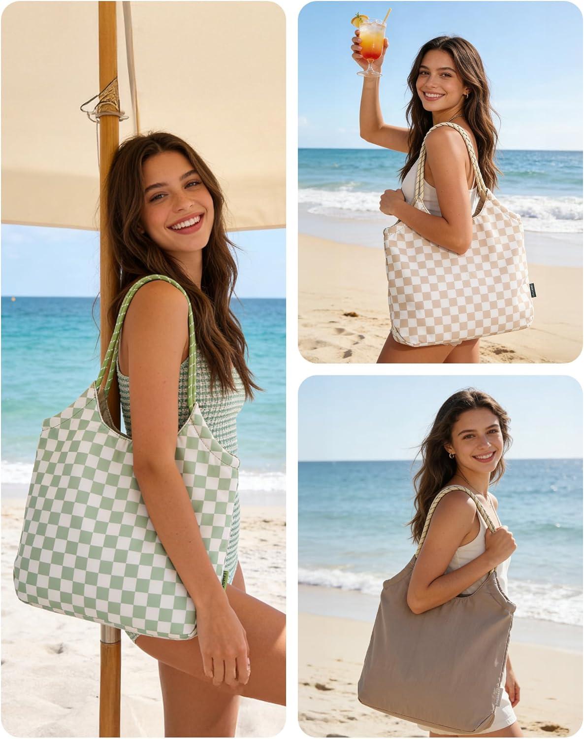 imageBAGSMART Beach Bags for Women Beach Tote Bag Beach Bag with Zipper Travel Tote Bag for Women Sandproof Swim Pool Bag Packable Beach Bag Beach Essentials for Travel Gym 125L Medium Tote Lightweight WaterresistantNavy Stripes