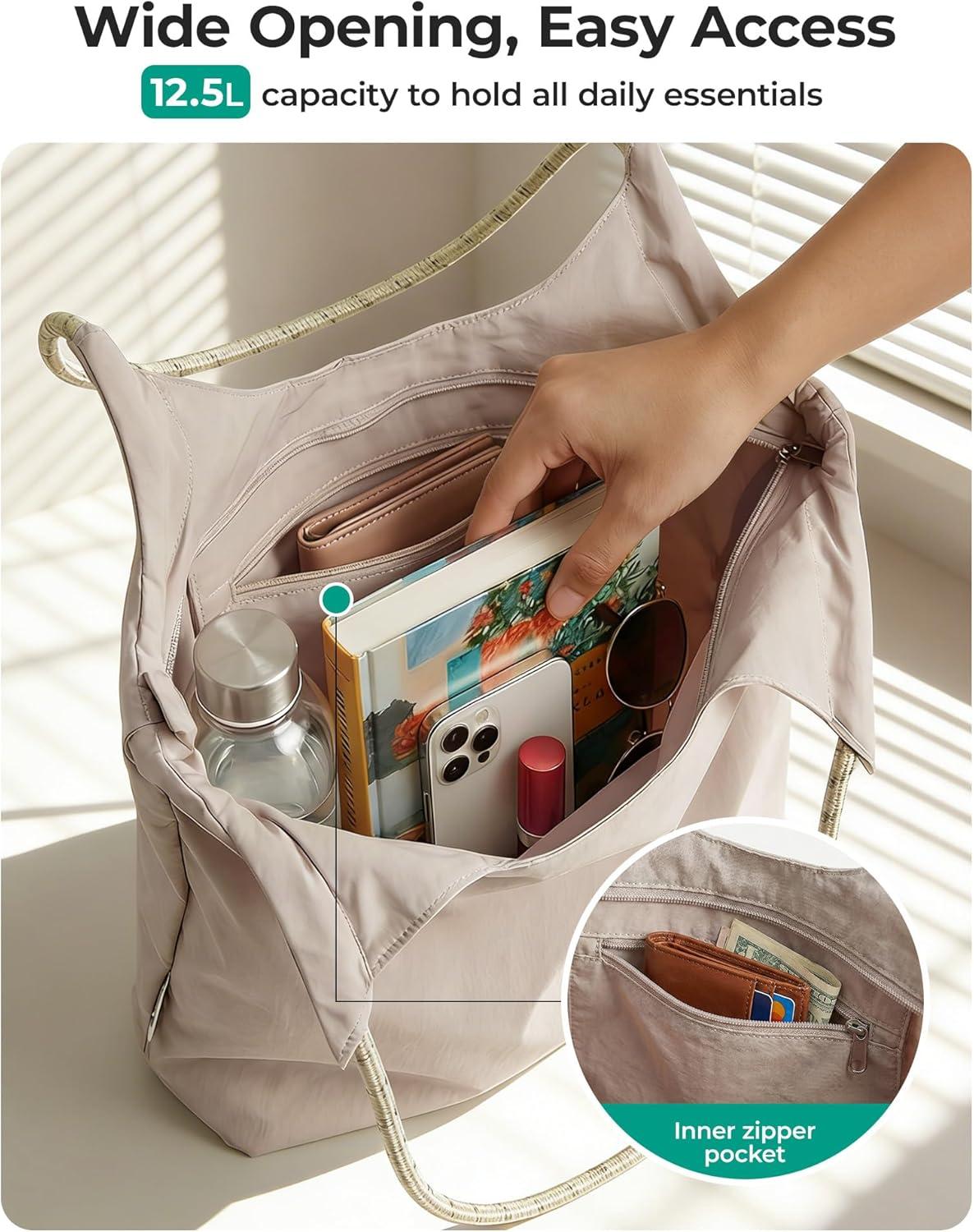 imageBAGSMART Beach Bags for Women Beach Tote Bag Beach Bag with Zipper Travel Tote Bag for Women Sandproof Swim Pool Bag Packable Beach Bag Beach Essentials for Travel Gym 125L Medium Tote Lightweight WaterresistantSpotted Pattern