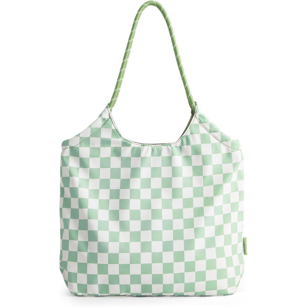 imageBAGSMART Beach Bags for Women Beach Tote Bag Beach Bag with Zipper Travel Tote Bag for Women Sandproof Swim Pool Bag  Packable Beach Bag Beach Essentials for Travel Gym 125L Medium Tote Lightweight WaterresistantBluegraygreen Checkerboard Pattern