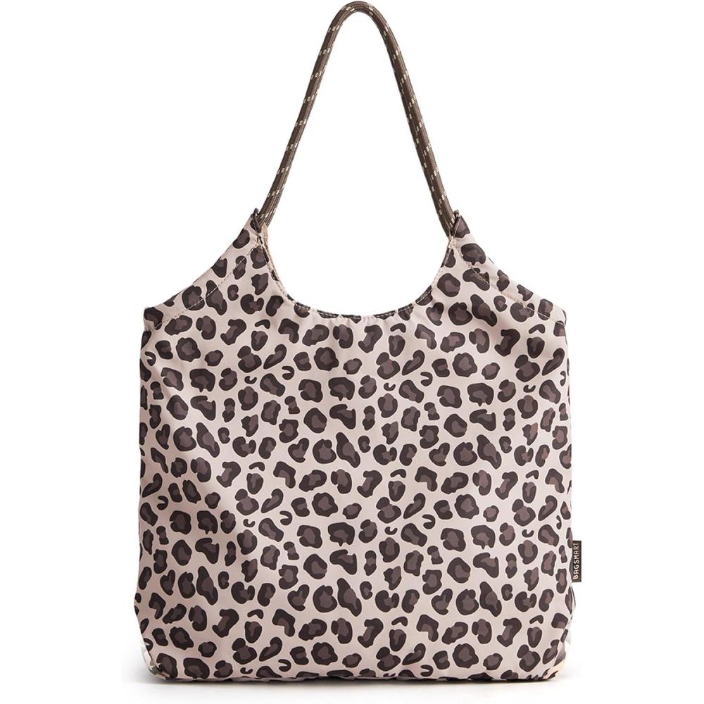imageBAGSMART Beach Bags for Women Beach Tote Bag Beach Bag with Zipper Travel Tote Bag for Women Sandproof Swim Pool Bag  Packable Beach Bag Beach Essentials for Travel Gym 125L Medium Tote Lightweight WaterresistantLeopard Print