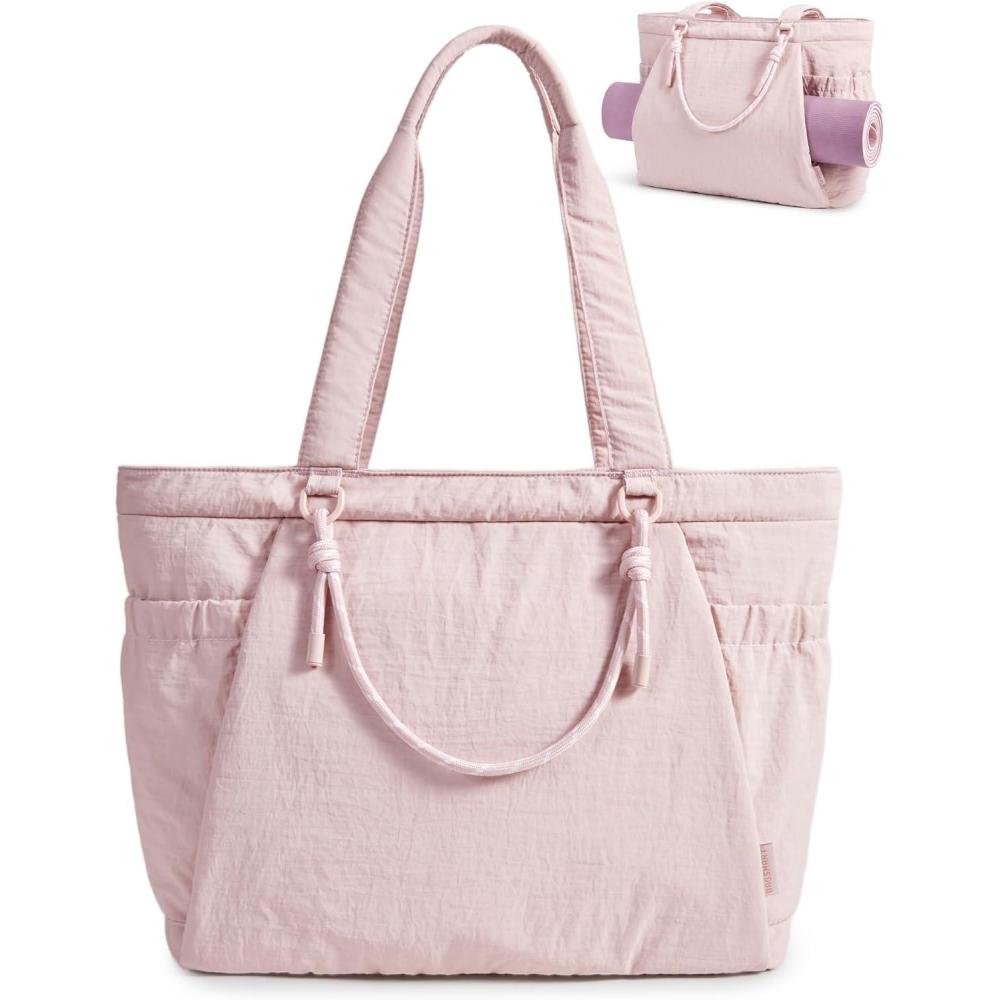 imageBAGSMART Yoga Tote Bag for Women with Knotted Handle Lightweight Pilates Bag with Yoga Mat Holder Gym Bag for Work Travel for 156 Laptop for 40oz Tumbler Waterproof amp Durable Yoga Mat Bag Carrier 23L Handbag Shoulder Sling BagBaby Pink