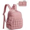 BAGSMART Mini Backpacks for Women, Puffy Checkered Quilted Small Backpack with Pouch, Lightweight Daypack Purse, Water-Resistant Bookbag for Daily Travel College, 2-in-1 Set, Black(Dark Pink)