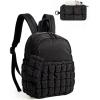 BAGSMART Mini Backpacks for Women, Puffy Checkered Quilted Small Backpack with Pouch, Lightweight Daypack Purse, Water-Resistant Bookbag for Daily Travel College, 2-in-1 Set, Black(Jet Black)